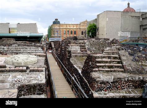 Pre-hispanic ruins of the aztec city of Tenochtitlan situated on the ...