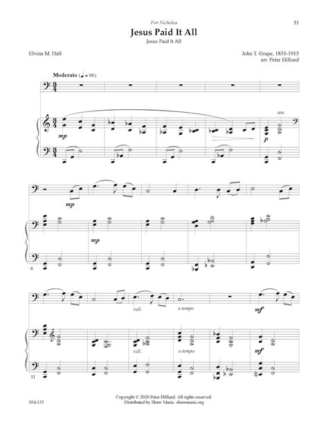 Jesus Paid It All Sheet Music | John T. Grape | Cello and Piano