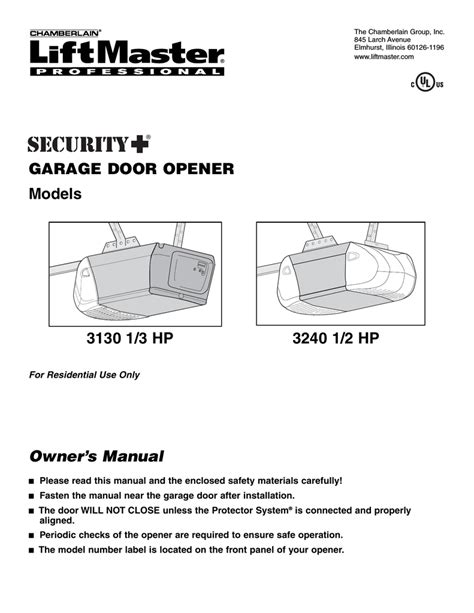 Chamberlain Liftmaster Professional Garage Door Opener Manual