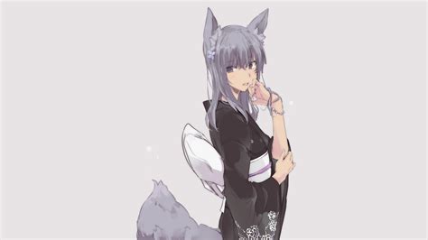 long hair, anime, animal ears, tail, blue eyes, fox girl, kitsunemimi ...