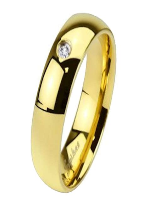 MJ Metals Jewelry - Metals Jewelry Men's / Women's 4mm Stainless Steel Single CZ Gold Plated ...