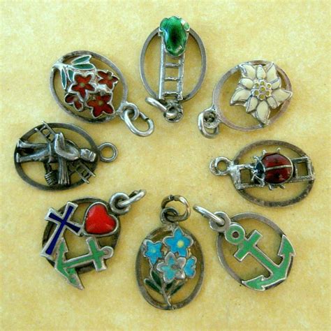 Vintage German Enamel Silver Charms Good Luck Floral Multi Theme Choose from 8 | eBay