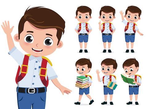 Premium Vector | School kid vector character set Back to school boy ...