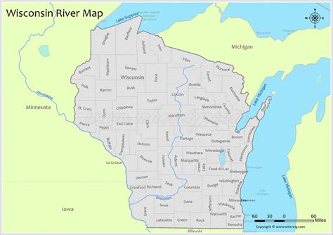 Wisconsin River Map, Rivers & Lakes in Wisconsin (PDF) - Whereig.com