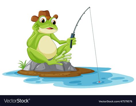 Green frog fishing cartoon Royalty Free Vector Image