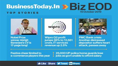 Biz EOD: Wipro Q2 profit rises 36%; Abhijit Banerjee's CV is 17-page long; Festive cheer limited ...