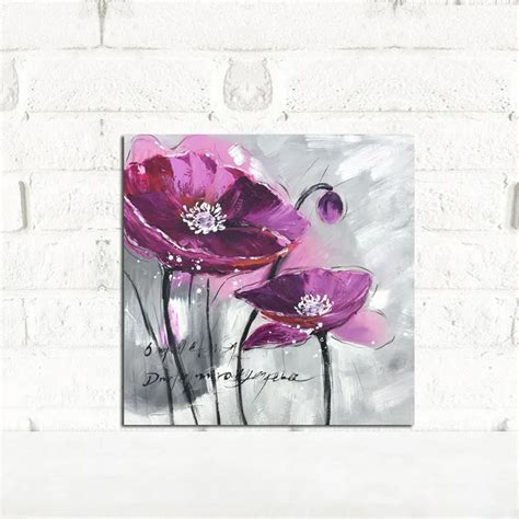 Abstract Wild Purple Poppy Flower Oil Painting on Canvas Poster Print ...