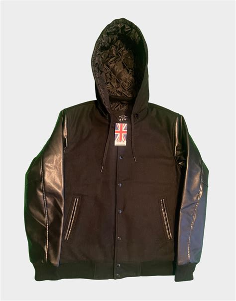 Black Varsity Jacket with Detachable Hood - Mens Black Varsity Jacket – Leather Fandom