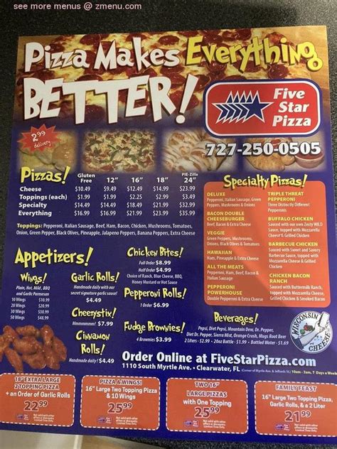 Online Menu of Five Star Pizza Restaurant, Clearwater, Florida, 33756 - Zmenu