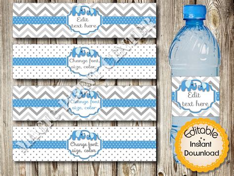 editable water bottle label elephant girl baby shower - design your own or use one of 25 ...