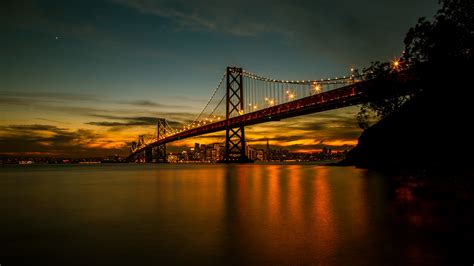 4K, 5K, Bay Bridge, Evening, Sunrises and sunsets, Bridges, USA, San ...