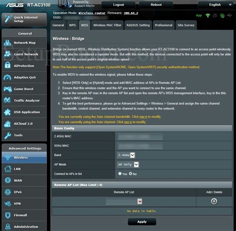 Asus RT-AC3100 Asuswrt-Merlin Screenshot WirelessBridge