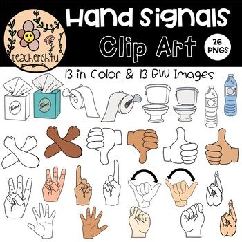 Hand Signals in Color & BW for Comercial Use | ClipArt for Teachers