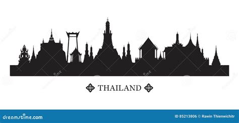 Bangkok Skyline And Landmarks Silhouette. Cartoon Vector ...