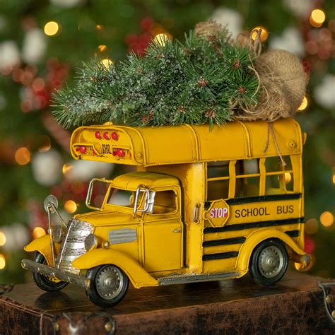 Vintage Style Small Conversion School Bus with Christmas Tree