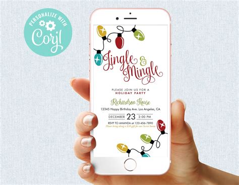 Jingle and Mingle Party Invitation Modern Christmas Holiday Digital Invite Mobile Phone ...