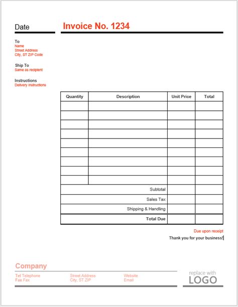 Printable Invoice Templates Word