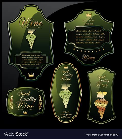 Green wine labels on black background Royalty Free Vector