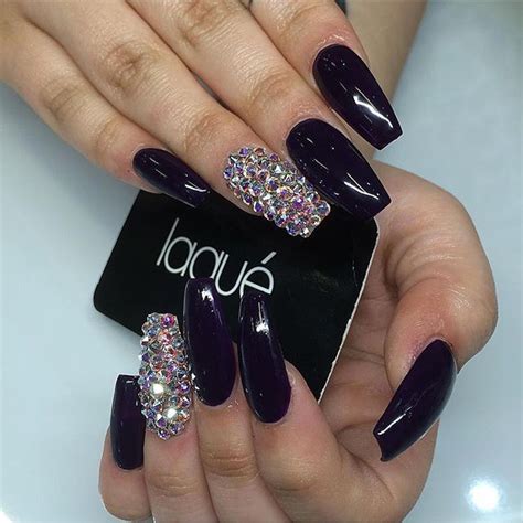 Midnight purple nails | Purple nails, Bling nails, Diamante nails