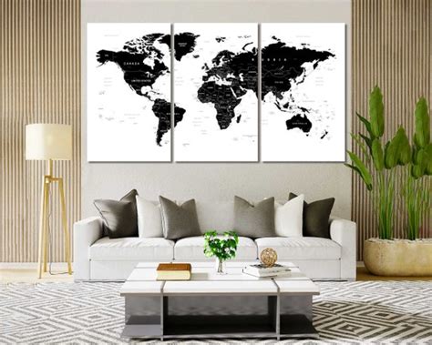 Black and White World Map Print Canvas World Map Picture - Etsy