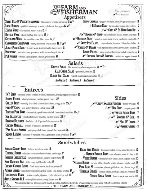 Menu at The Farm and Fisherman Tavern - Horsham pub & bar, Horsham