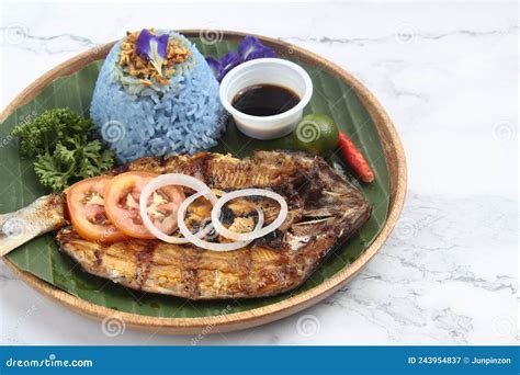 Freshly Grilled Boneless Milkfish or Bangus Servied with Blue Rice and ...