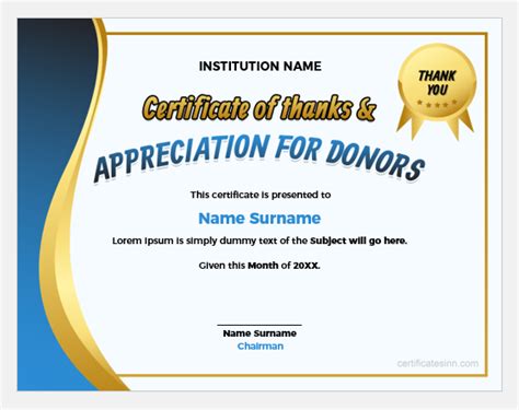 Certificate of Thanks and Appreciation for Donors | Editable