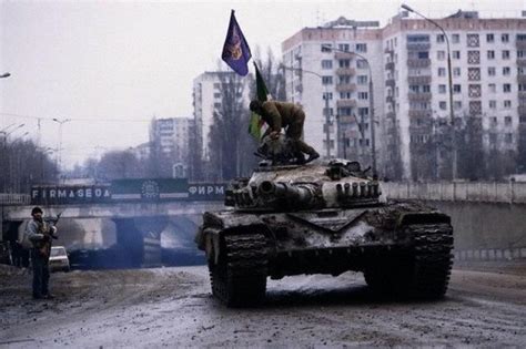 Late 1994, tank captured by the Chechen from pro-Russian figthers ...