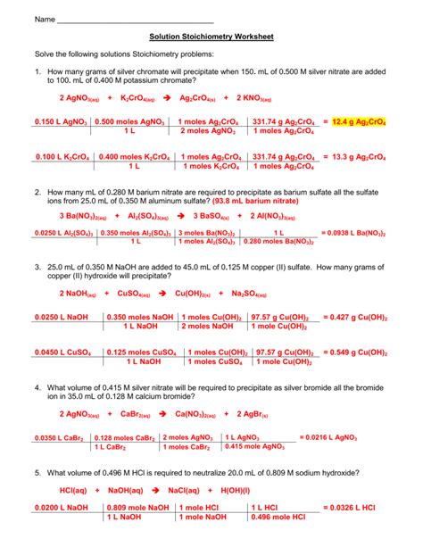 Solution-Stoichiometry worksheet key