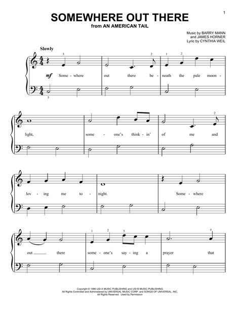 Somewhere Out There sheet music by Linda Ronstadt & James Ingram (Easy ...