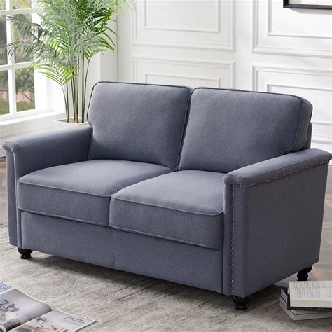 Gray Loveseat, Modern Linen Fabric Sofas for Small Spaces, Upholstered Armrest Sofas with Solid ...