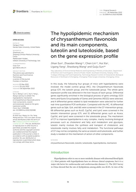 (PDF) The hypolipidemic mechanism of chrysanthemum flavonoids and its main components, luteolin ...