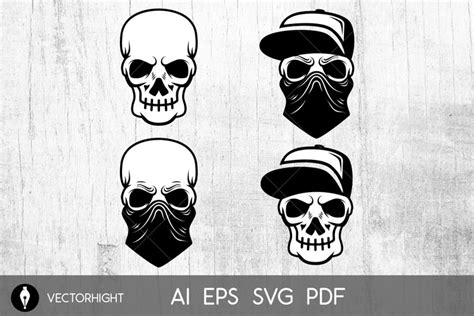 Gangster skull with baseball cap and bandana. Design element