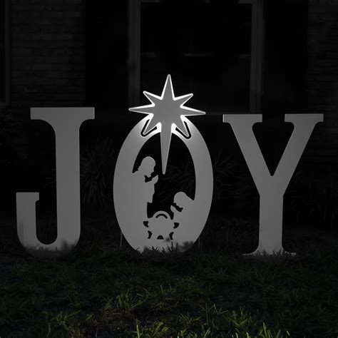 Teak Isle Outdoor Nativity Set | Weatherproof Joy Nativity Outdoor Nativity Scene with Lit Star ...