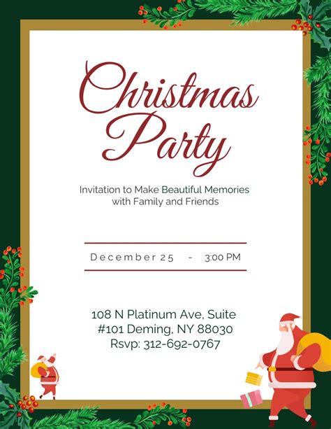 Green White Red and Gold Christmas Party Invitation - Venngage