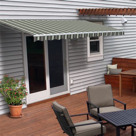 ALEKO 16'x10' Retractable Motorized Patio Awning, Multi Striped Green ...