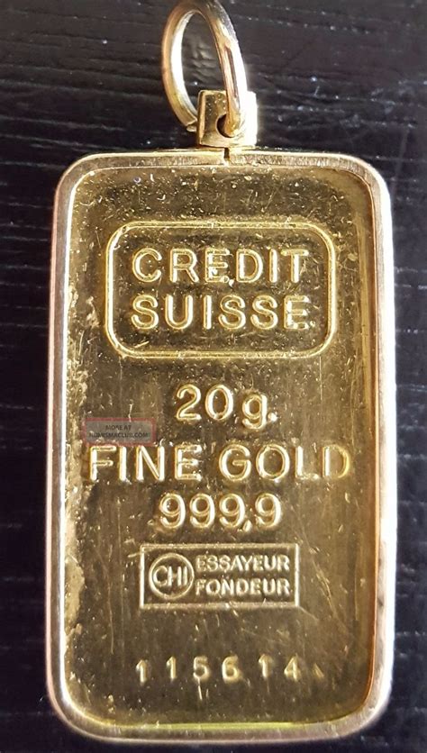 20 Gram 24k. 9999 Credit Suisse Gold Bullion Bar - As Jewelry Pendant