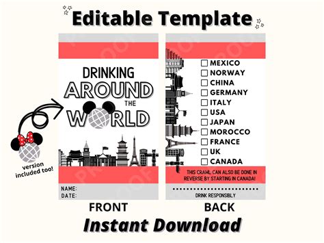 EPCOT Drink Around the World Passport Editable Template - Etsy UK