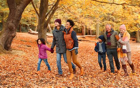 Multi-generation family walking in autumn park - Stock Image - F018 ...