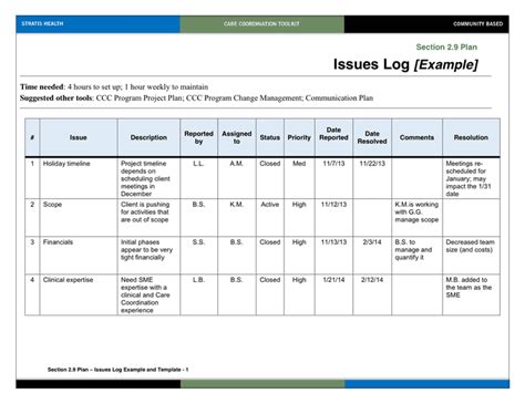 Issue Log Template and Example in Word and Pdf formats