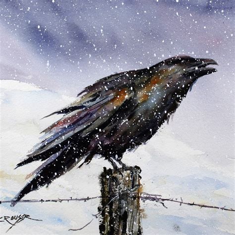 RAVEN in Snow Watercolor Print by Dean Crouser by DeanCrouserArt