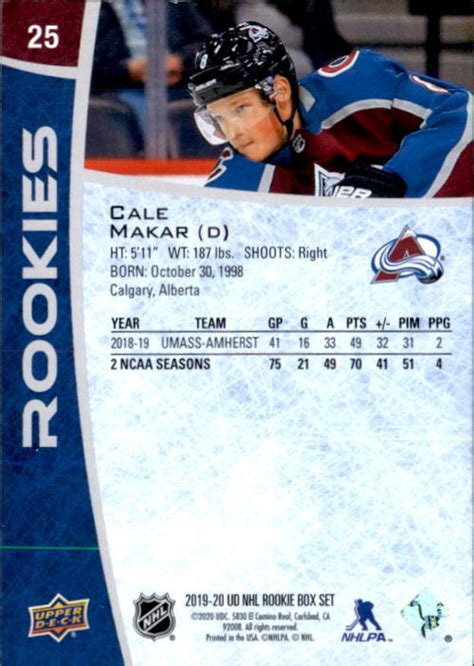 Cale Makar 2019-20 Upper Deck Rookie Card #25 - Ice Hockey Cards