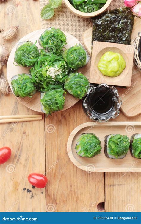 Sushi Roll and Seaweed Salad is Delicious. Stock Photo - Image of japanese, tasty: 69532430