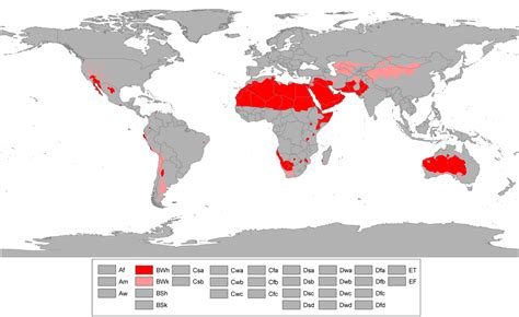 Regions with desert climates BWh (hot desert climates) BWk (cold desert ...