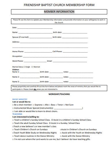 Church Membership Form - 13+ Examples, Format, Pdf