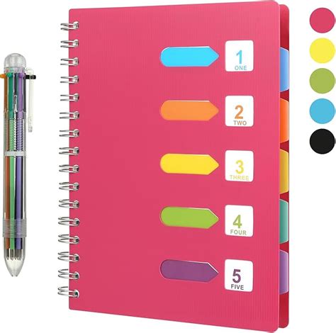 Amazon.com: Kesoto 5 Subject Spiral Notebook with Divider Tabs, A5 Wide ...