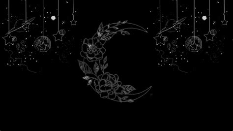 the moon and stars are hanging in the night sky with flowers on it's side