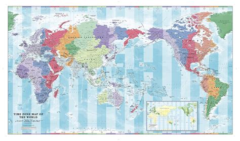 Pacific Centred Time Zone Wall Map Of The World Large X 31 Laminated ...