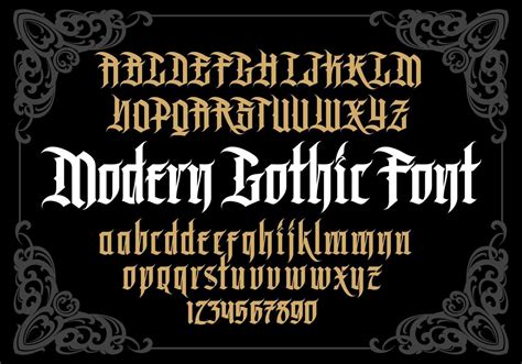 Vector modern gothic alphabet in frame. Vintage font. Typography for ...