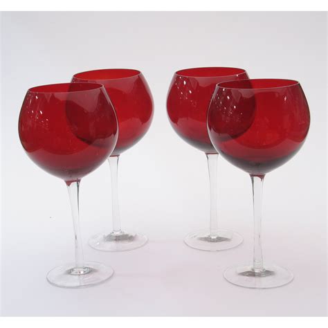 Certified International Glass Stemware Ruby Red Wine Glasses (Set of 4 ...